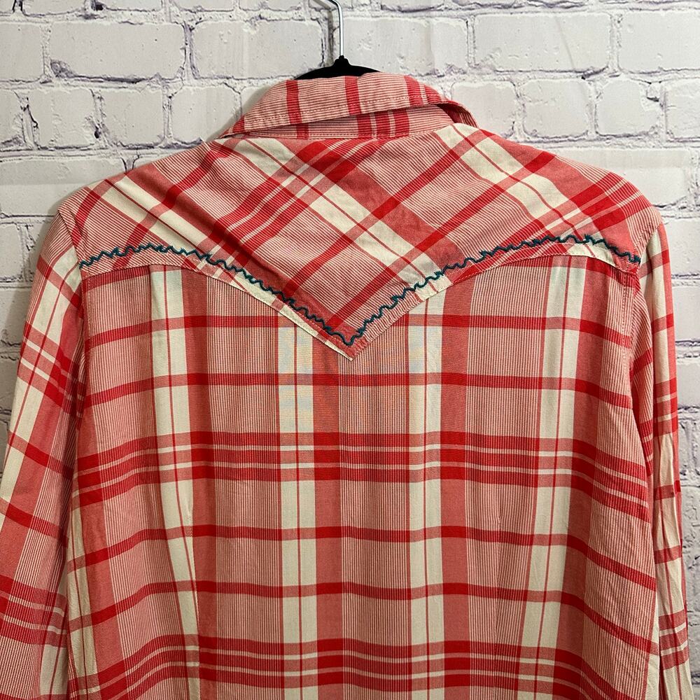 Wrangler Retro Red Plaid Pearl Snap Long Sleeve Shirt Medium Western Cowgirl - Picture 7 of 9